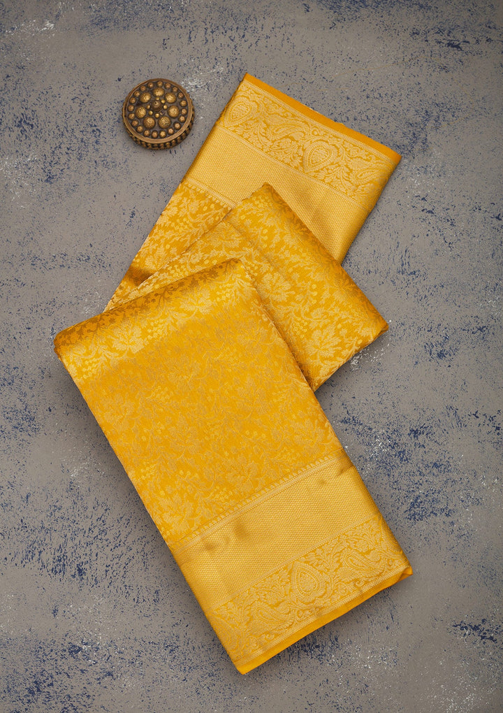 Mustard Zariwork Pure Silk Saree-Koskii