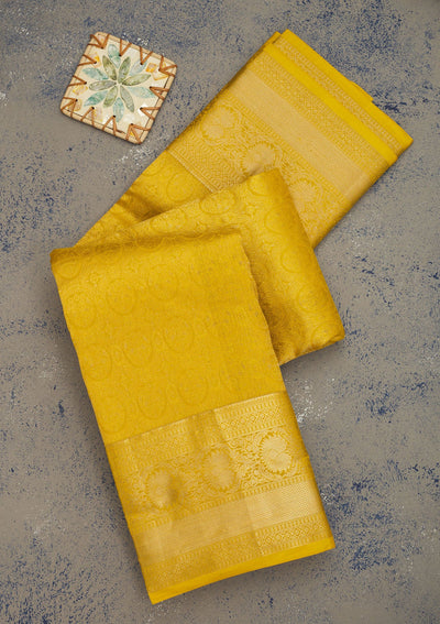 Mustard Zariwork Pure Silk Saree-Koskii