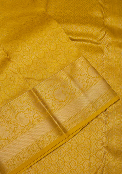 Mustard Zariwork Pure Silk Saree-Koskii