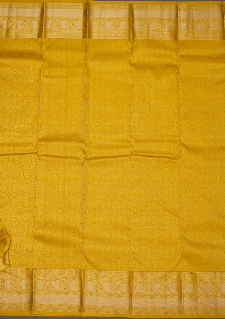 Mustard Zariwork Pure Silk Saree-Koskii