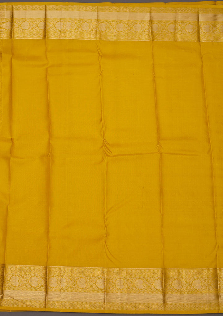 Mustard Zariwork Pure Silk Saree-Koskii