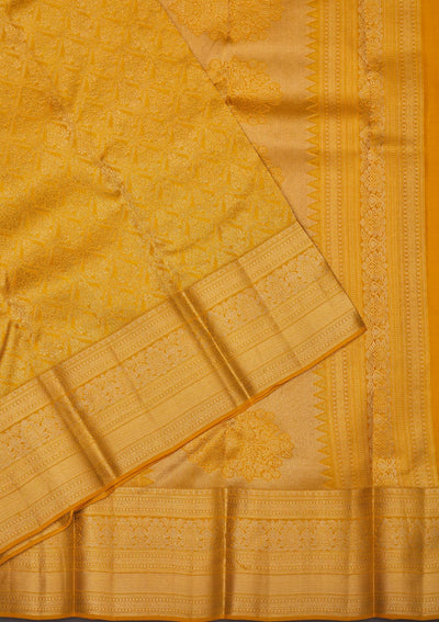 Mustard Zariwork Pure Silk Saree-Koskii