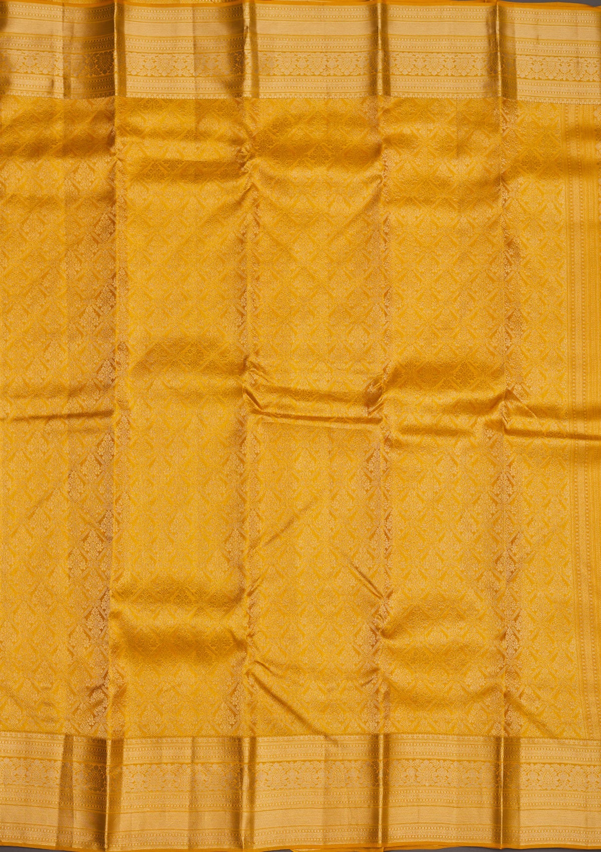 Mustard Zariwork Pure Silk Saree-Koskii