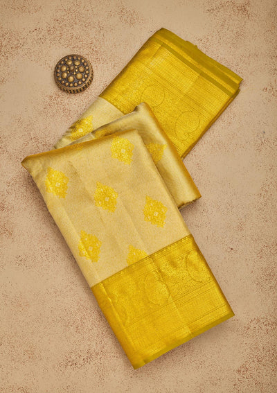 Mustard Zariwork Pure Silk Saree-Koskii