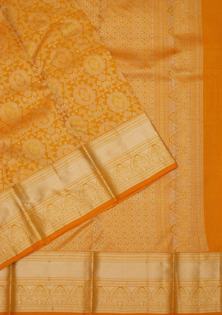Mustard Zariwork Pure Silk Saree-Koskii