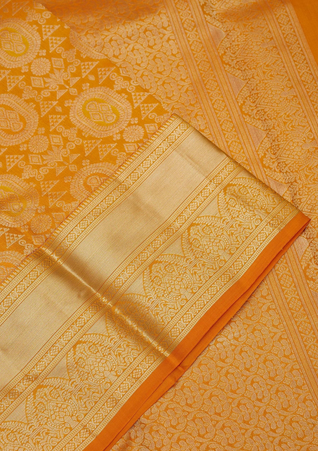 Mustard Zariwork Pure Silk Saree-Koskii