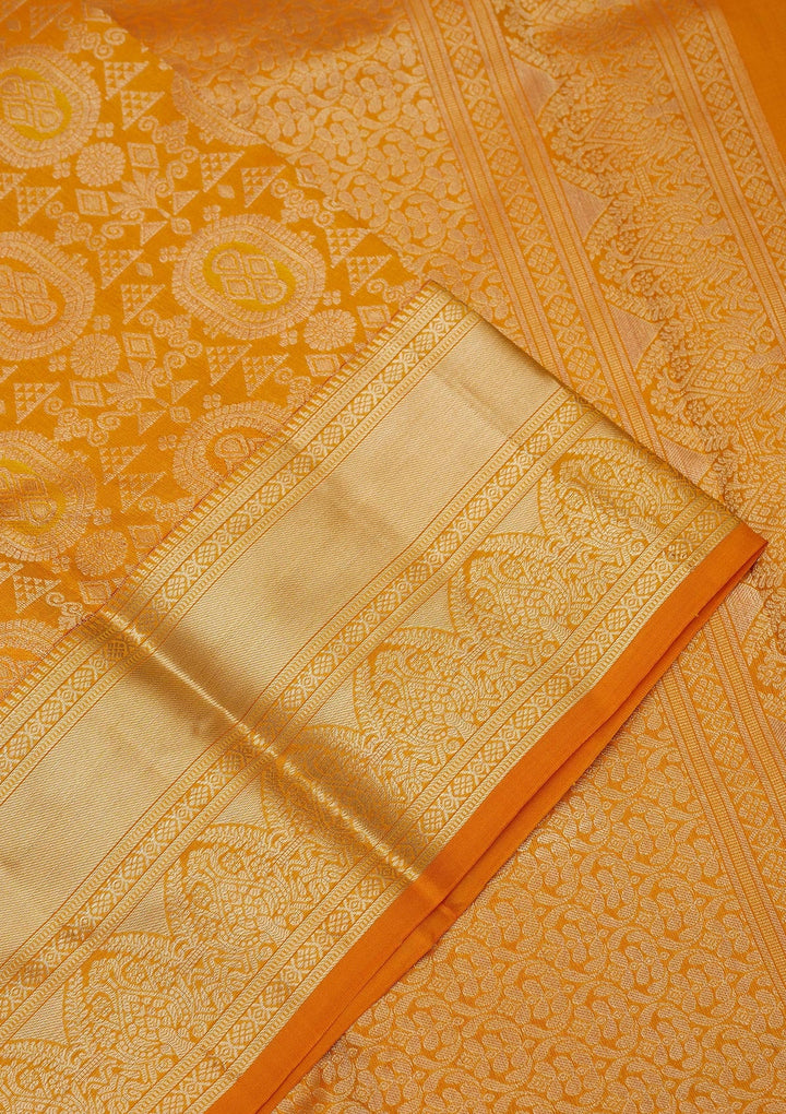Mustard Zariwork Pure Silk Saree-Koskii