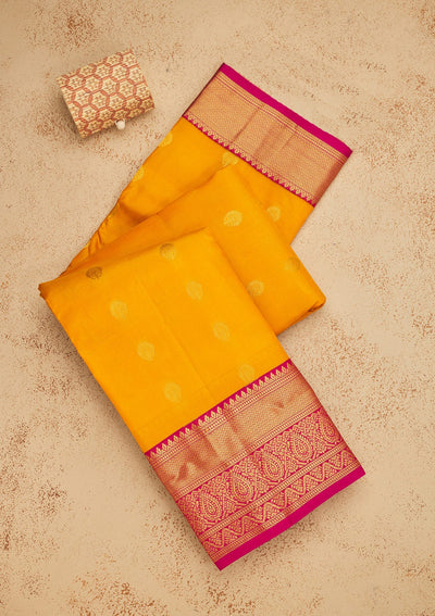 Mustard Zariwork Pure Silk Saree-Koskii