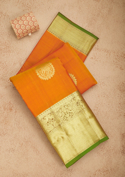 Mustard Zariwork Pure Silk Saree-Koskii