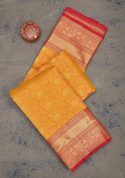 Mustard Zariwork Pure Silk Saree-Koskii