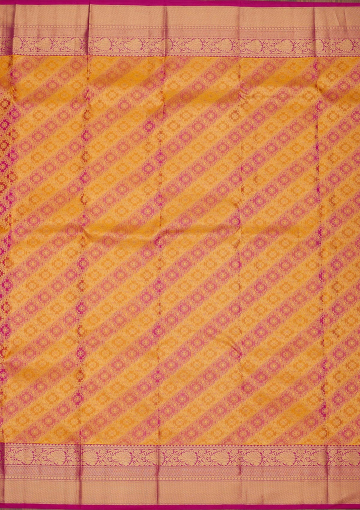 Mustard Zariwork Pure Silk Saree-Koskii