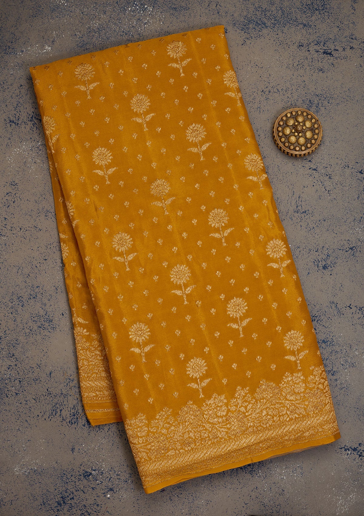 Mustard Zariwork Pure Silk Saree-Koskii