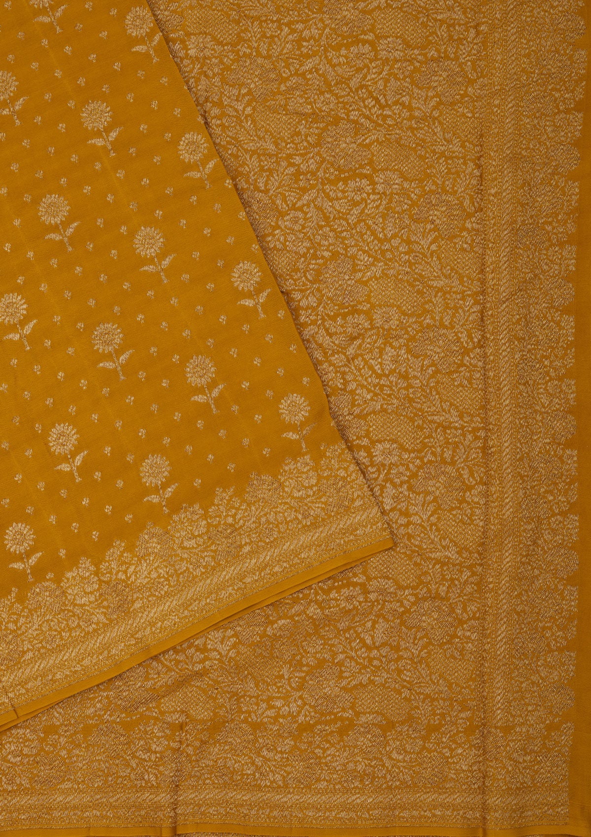 Mustard Zariwork Pure Silk Saree-Koskii