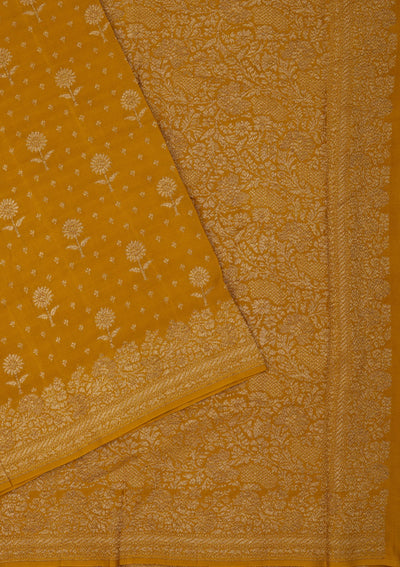 Mustard Zariwork Pure Silk Saree-Koskii