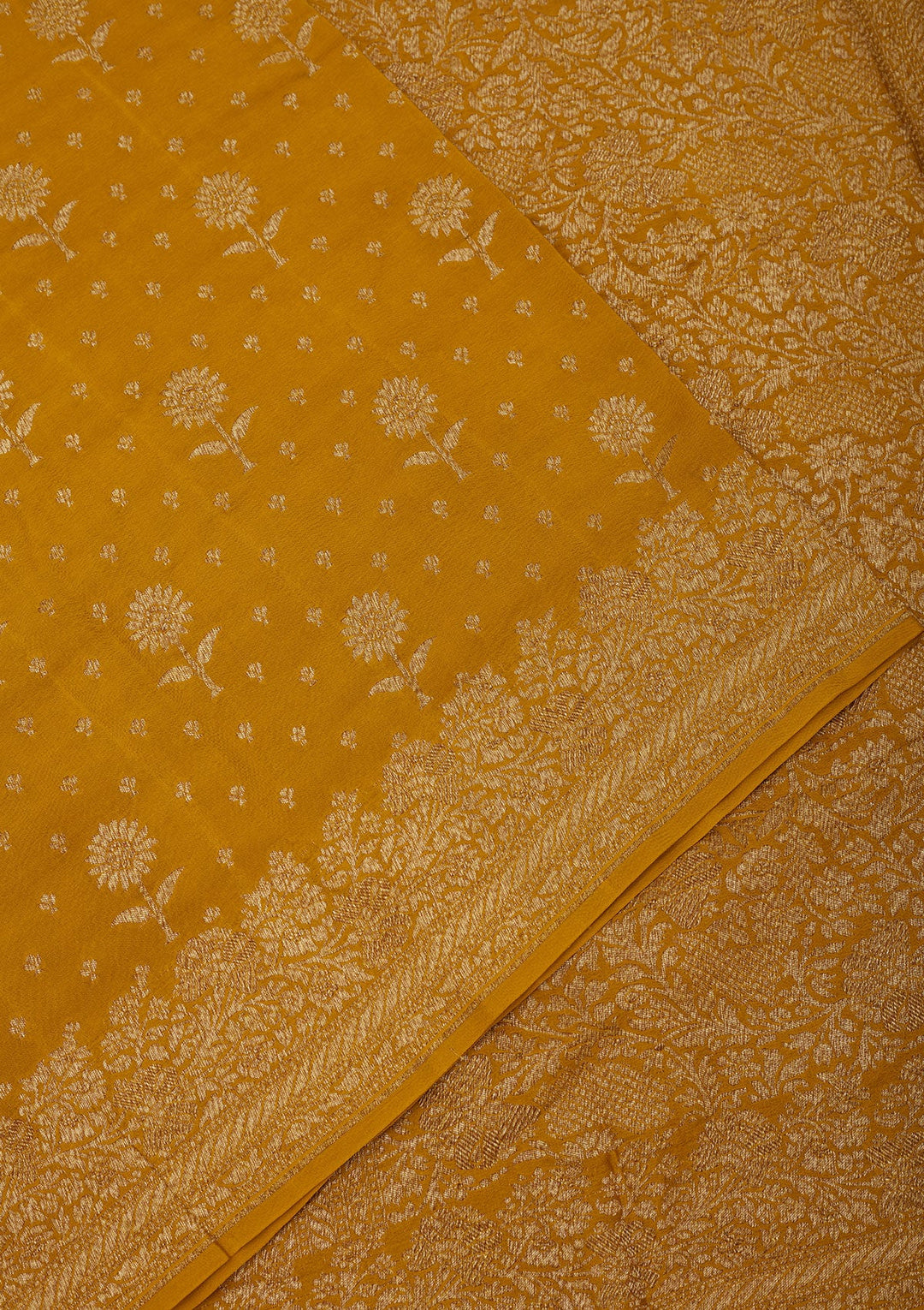 Mustard Zariwork Pure Silk Saree-Koskii