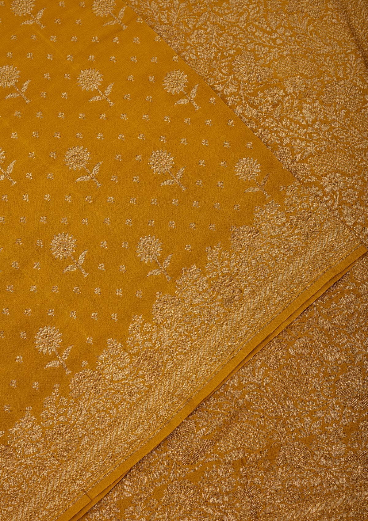 Mustard Zariwork Pure Silk Saree-Koskii