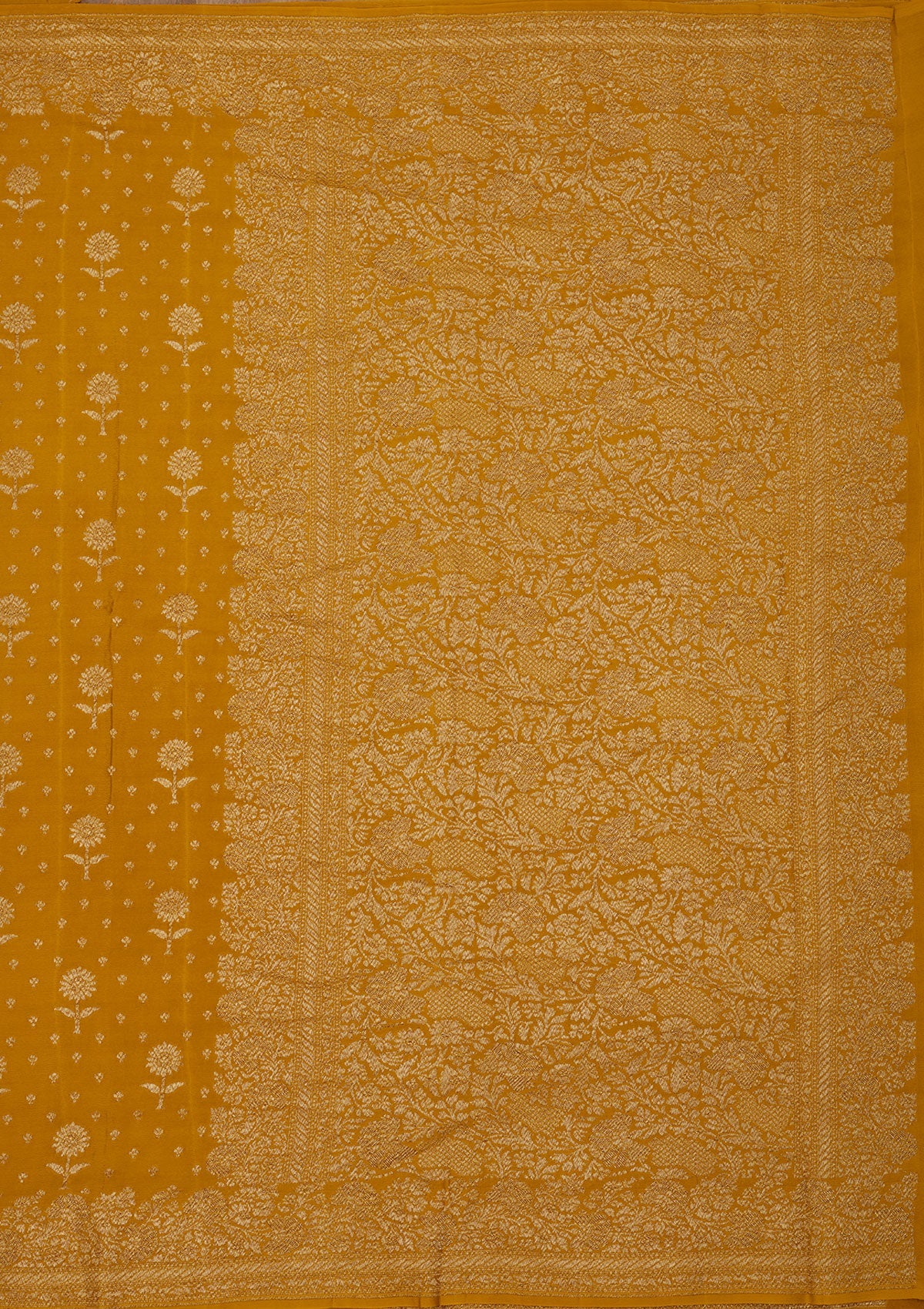 Mustard Zariwork Pure Silk Saree-Koskii