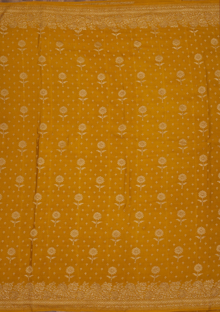 Mustard Zariwork Pure Silk Saree-Koskii