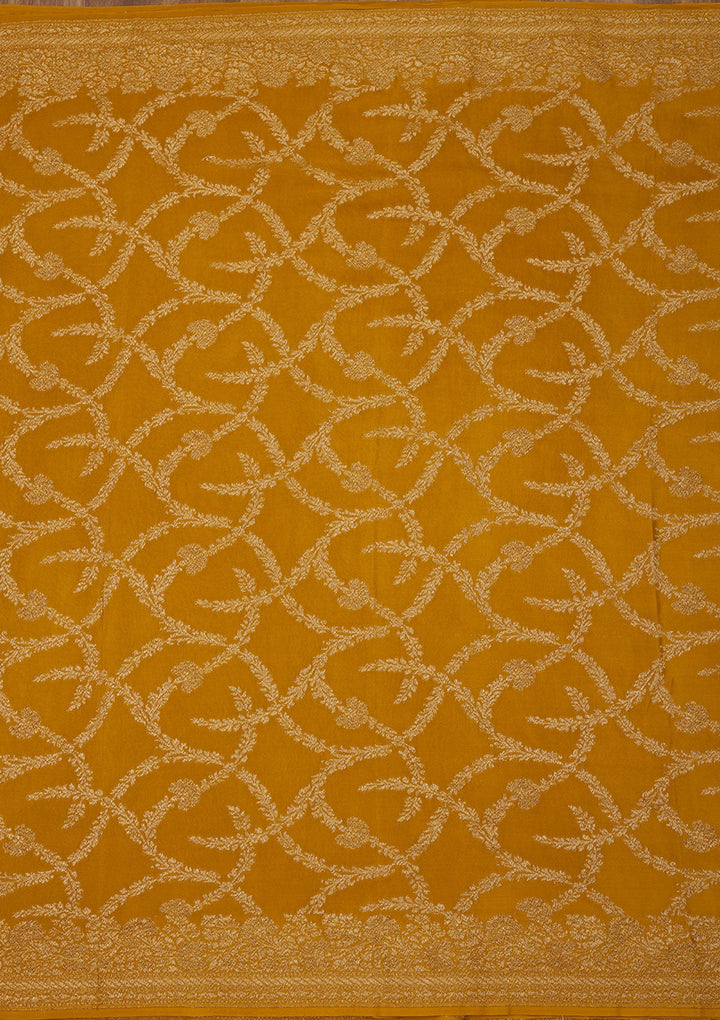 Mustard Zariwork Pure Silk Saree-Koskii
