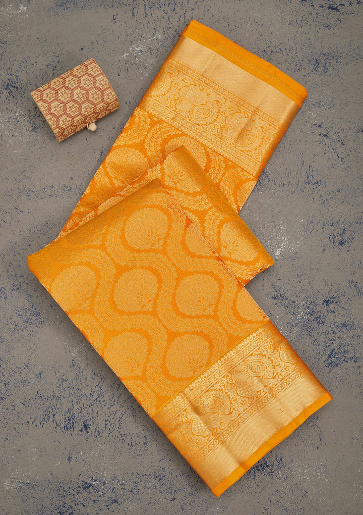 Mustard Zariwork Pure Silk Saree-Koskii