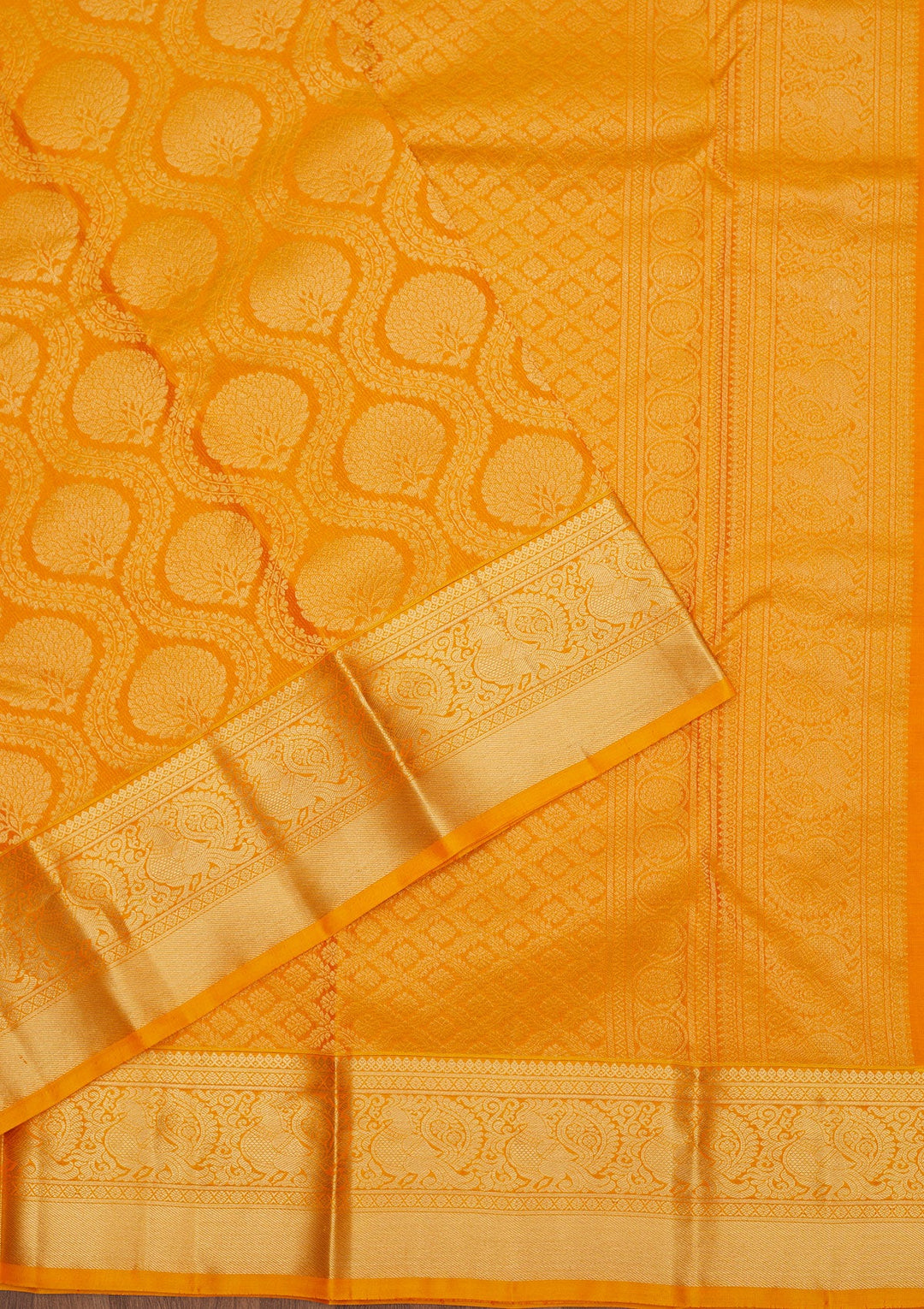 Mustard Zariwork Pure Silk Saree-Koskii
