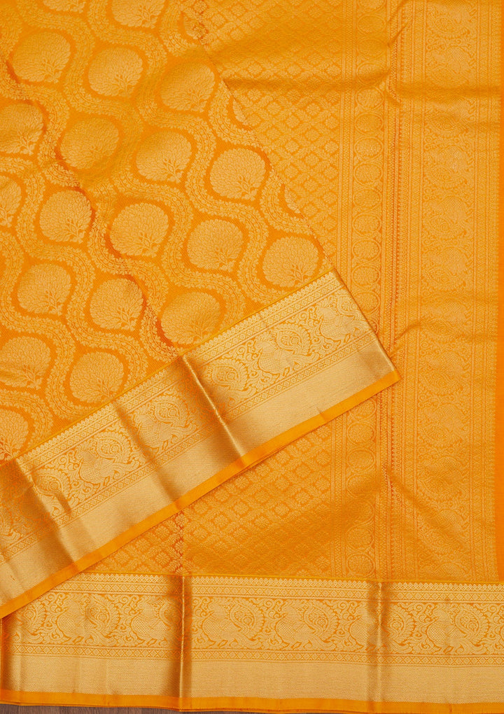 Mustard Zariwork Pure Silk Saree-Koskii