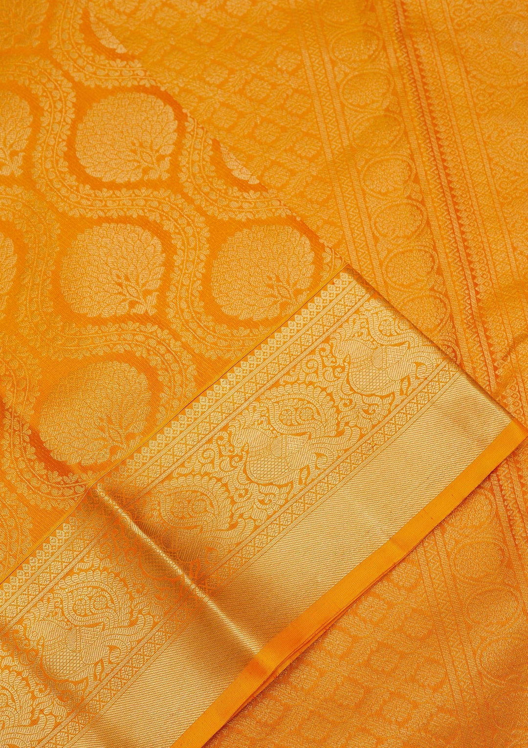 Mustard Zariwork Pure Silk Saree-Koskii