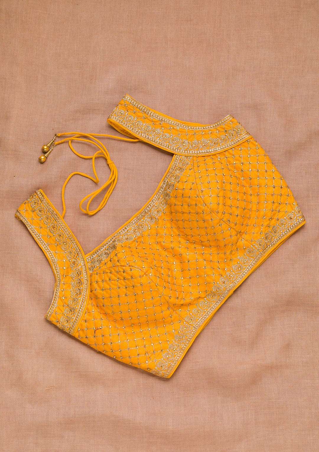 Mustard Zariwork Raw Silk Blouse-Koskii