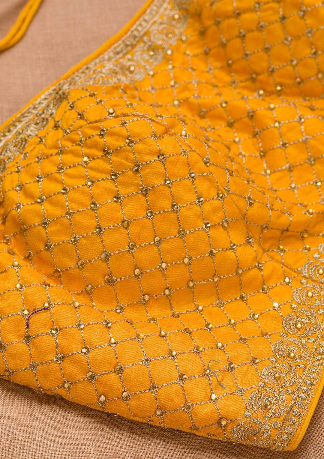 Mustard Zariwork Raw Silk Blouse-Koskii