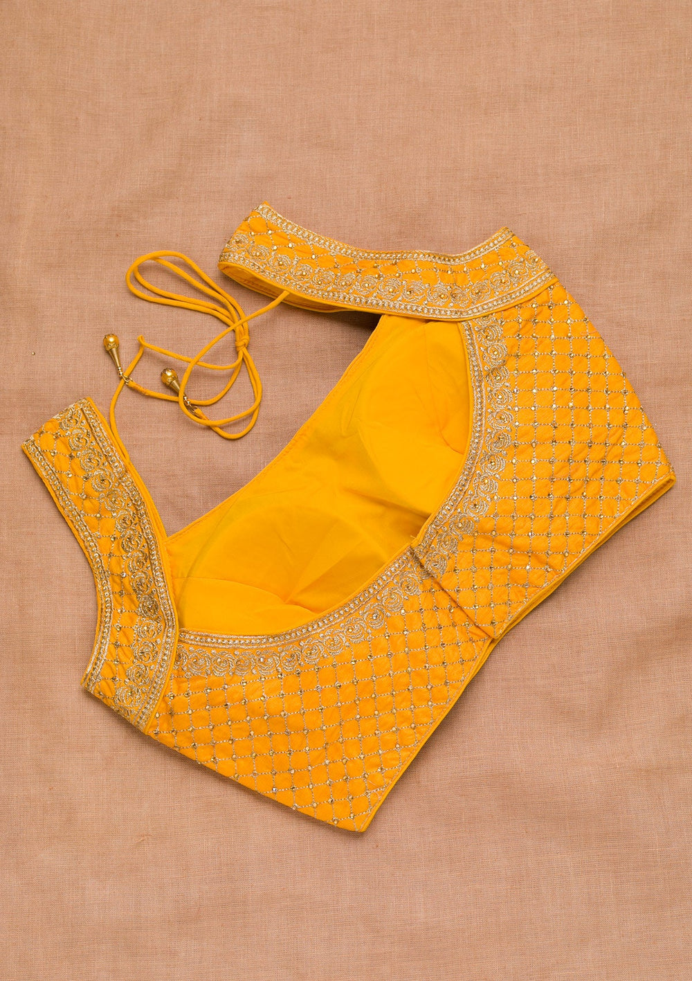Mustard Zariwork Raw Silk Blouse-Koskii
