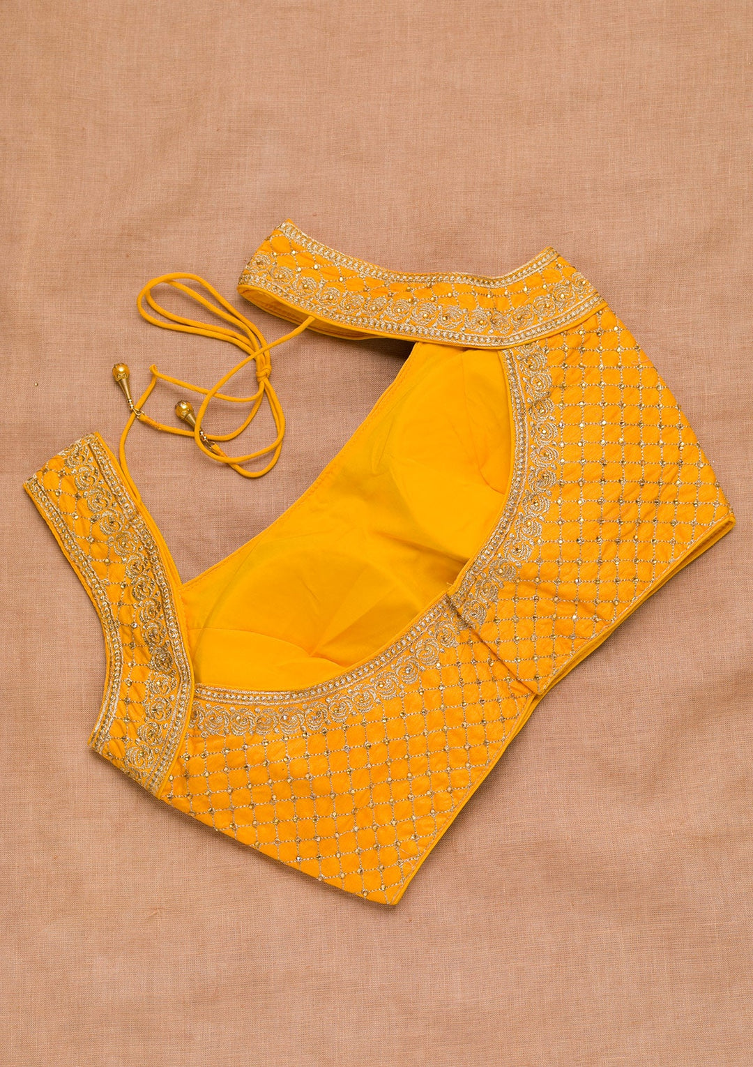 Mustard Zariwork Raw Silk Blouse-Koskii