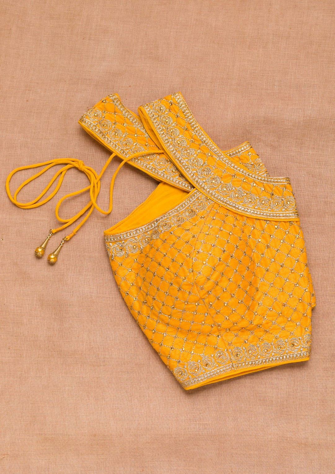 Mustard Zariwork Raw Silk Blouse-Koskii
