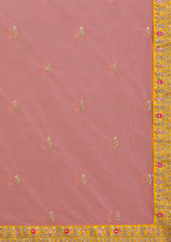 Mustard Zariwork Raw Silk Readymade Lehenga-Koskii