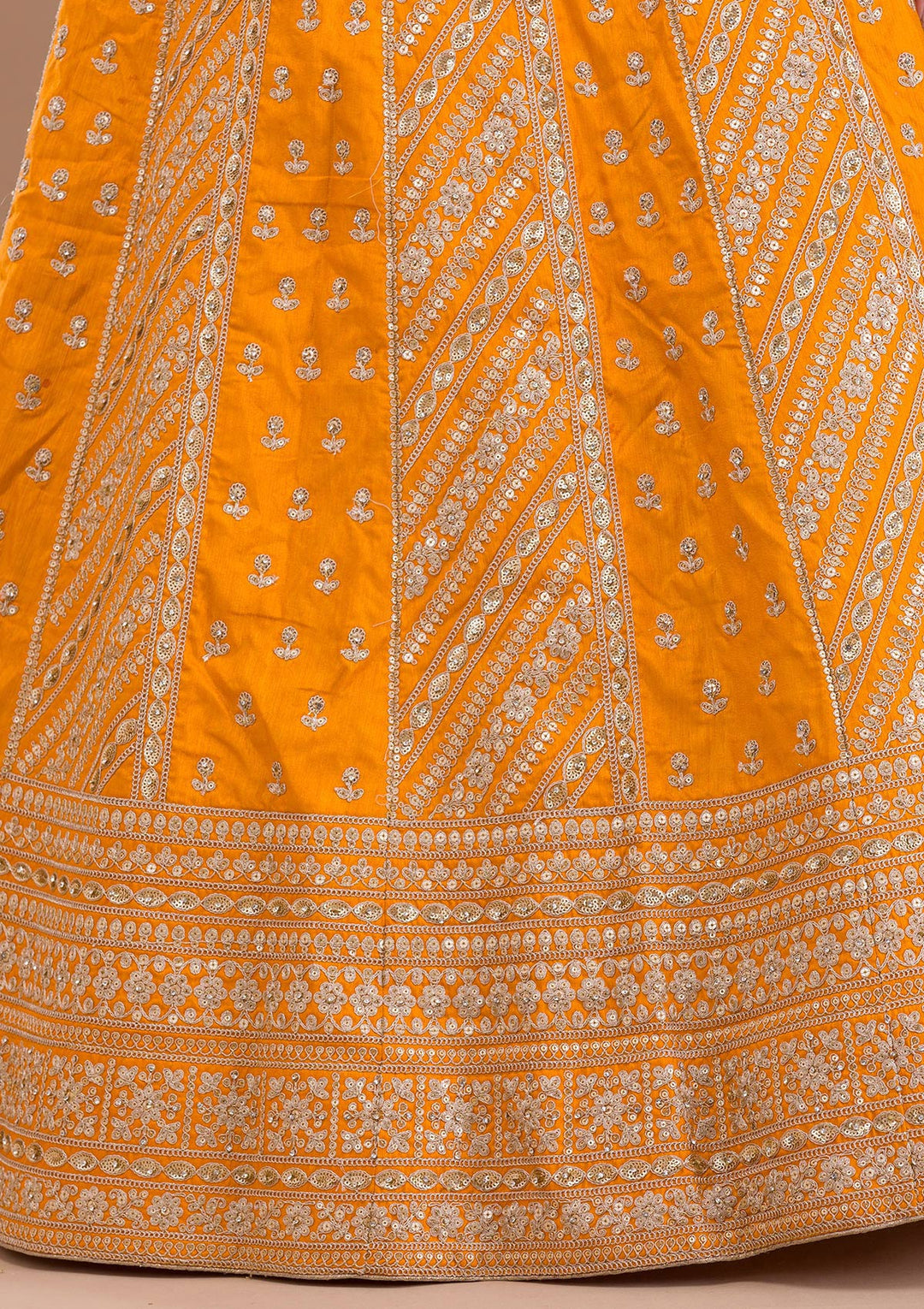 Mustard Zariwork Raw Silk Readymade Lehenga-Koskii
