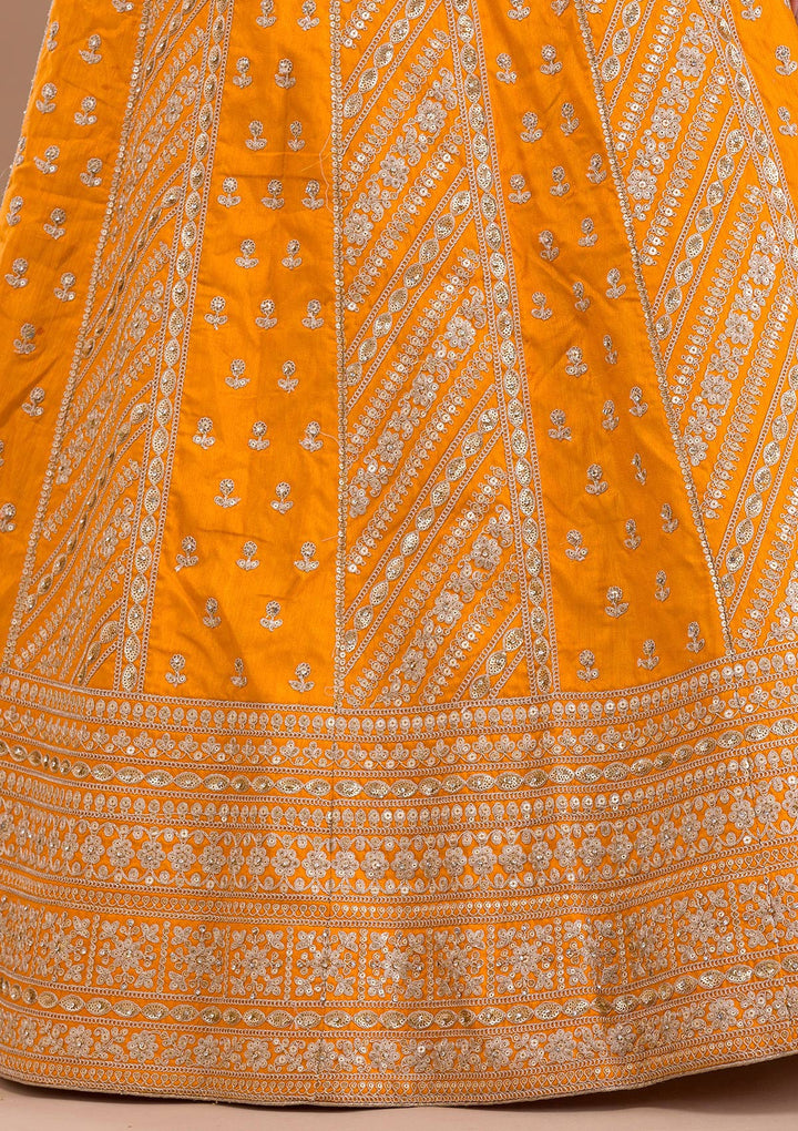 Mustard Zariwork Raw Silk Readymade Lehenga-Koskii