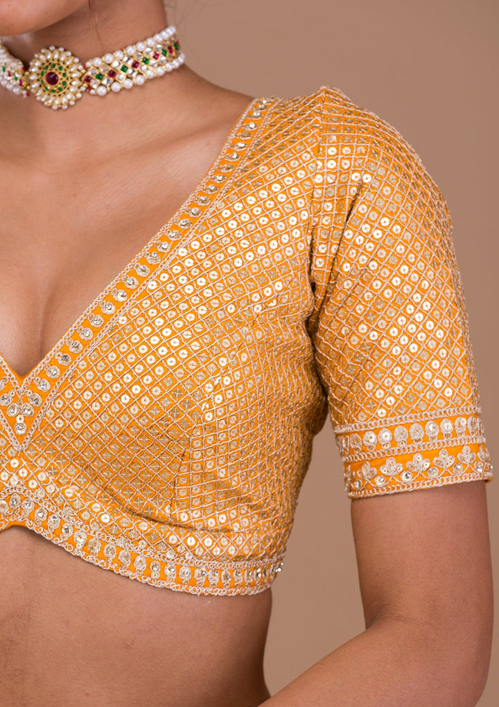Mustard Zariwork Raw Silk Readymade Lehenga-Koskii