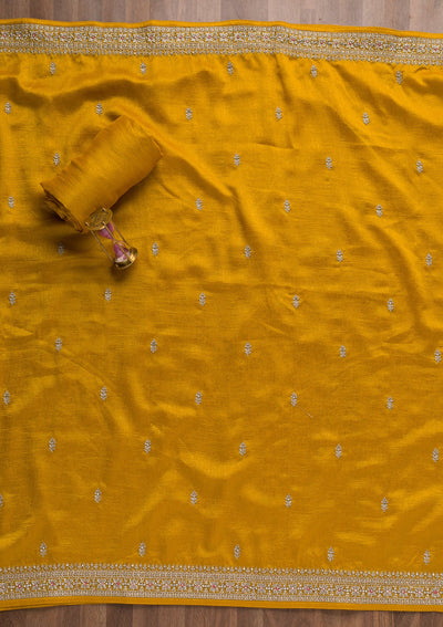 Mustard Zariwork Raw Silk Unstitched Salwar Suit-Koskii