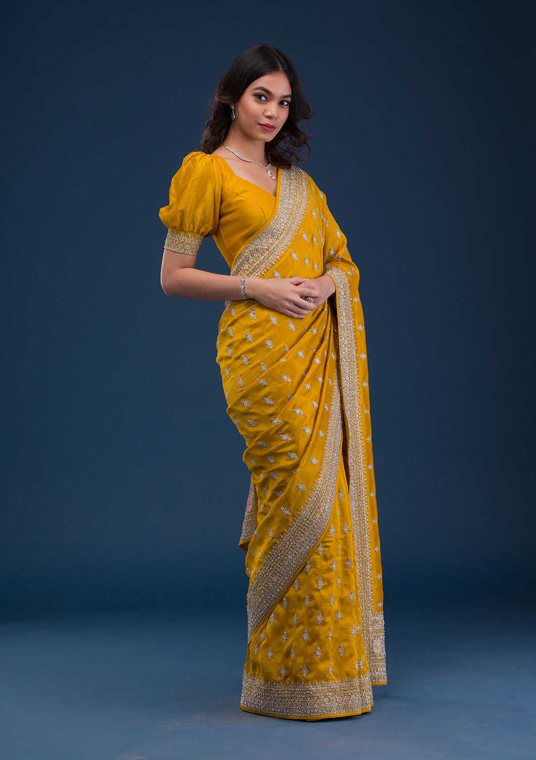 Mustard Zariwork Raw Silk Saree-Koskii