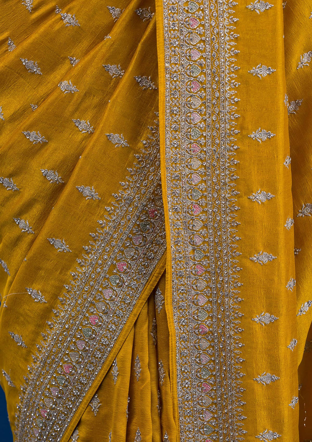 Mustard Zariwork Raw Silk Saree-Koskii