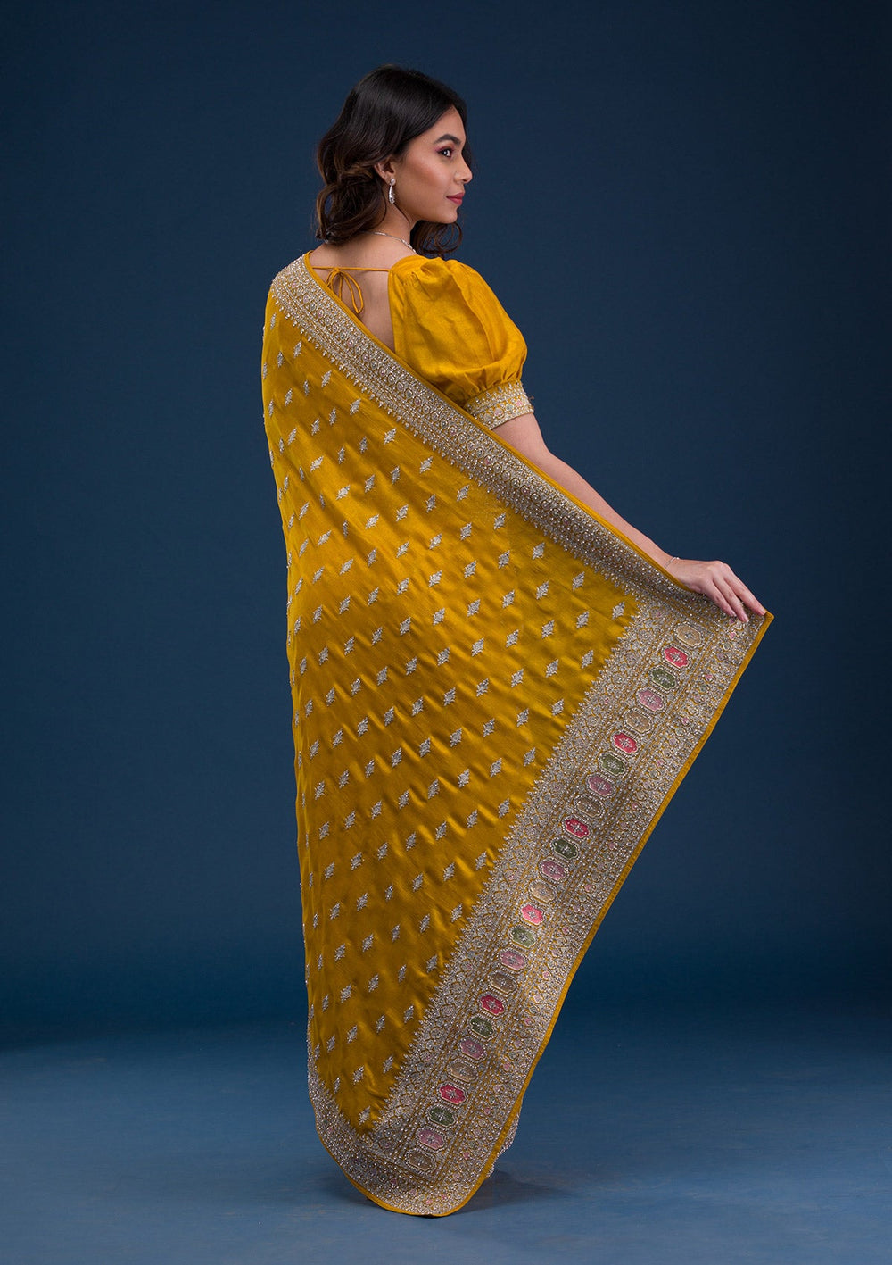 Mustard Zariwork Raw Silk Saree-Koskii