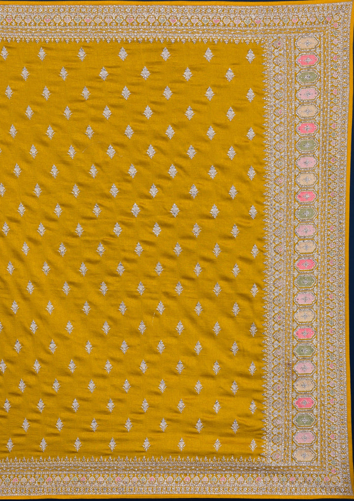 Mustard Zariwork Raw Silk Saree-Koskii