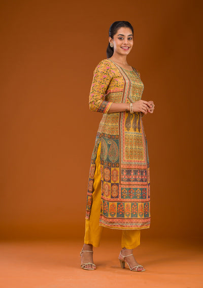 Mustard Zariwork Semi Crepe Readymade Salwar Suit