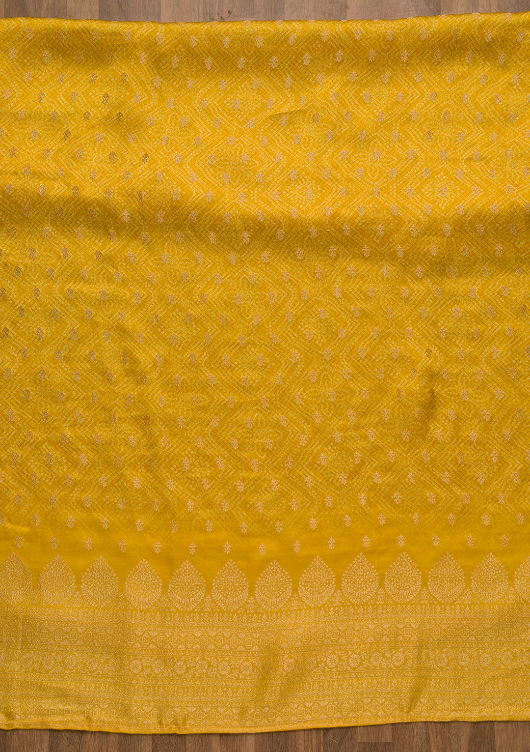 Mustard Zariwork Semi Crepe Unstitched Salwar Kameez-Koskii