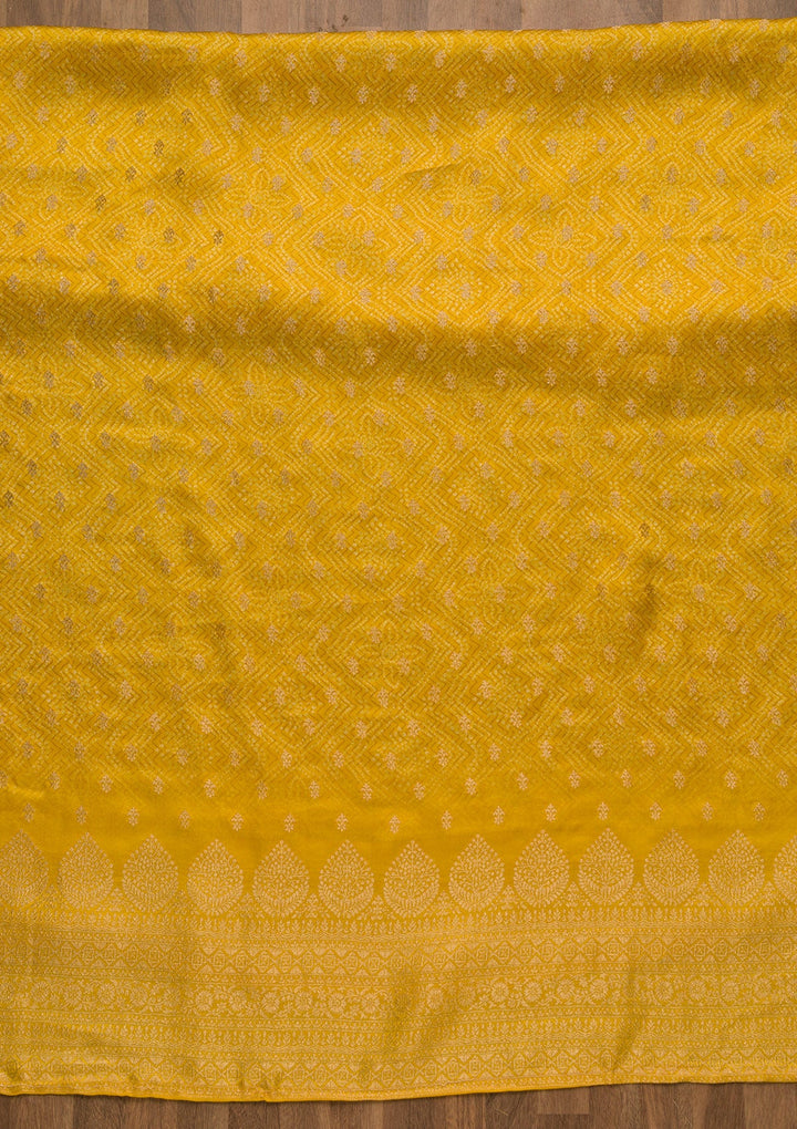 Mustard Zariwork Semi Crepe Unstitched Salwar Kameez-Koskii
