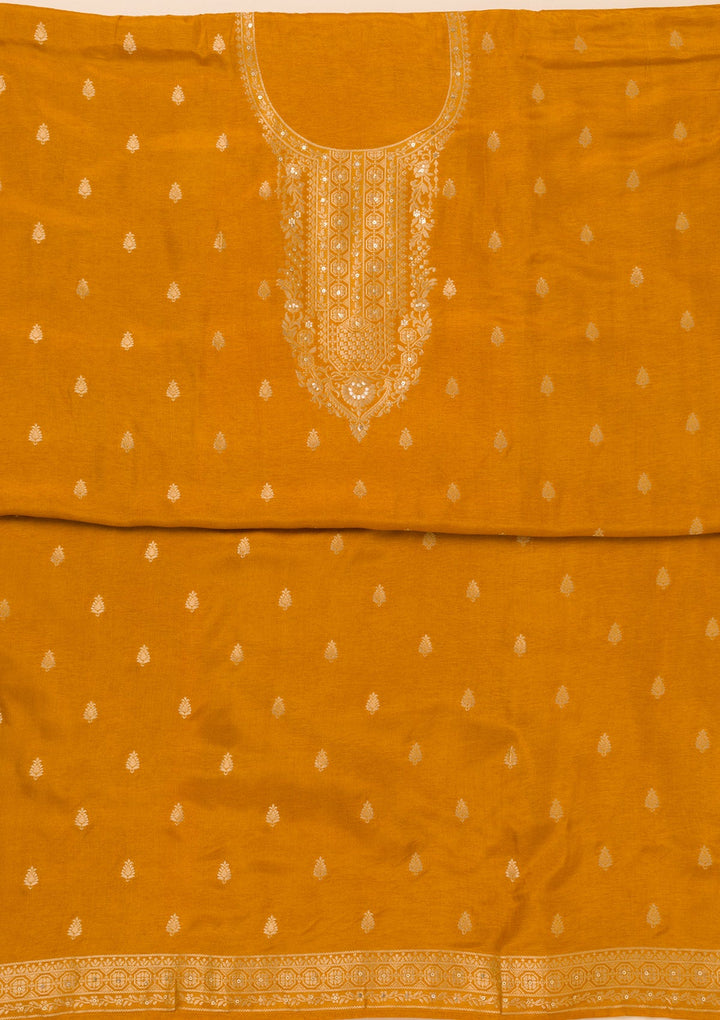 Mustard Zariwork Semi Crepe Unstitched Salwar Suit