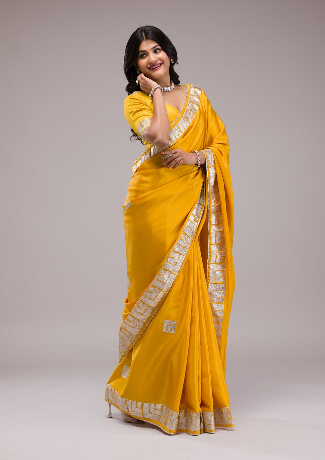 Mustard Zariwork Semi Crepe Saree-Koskii