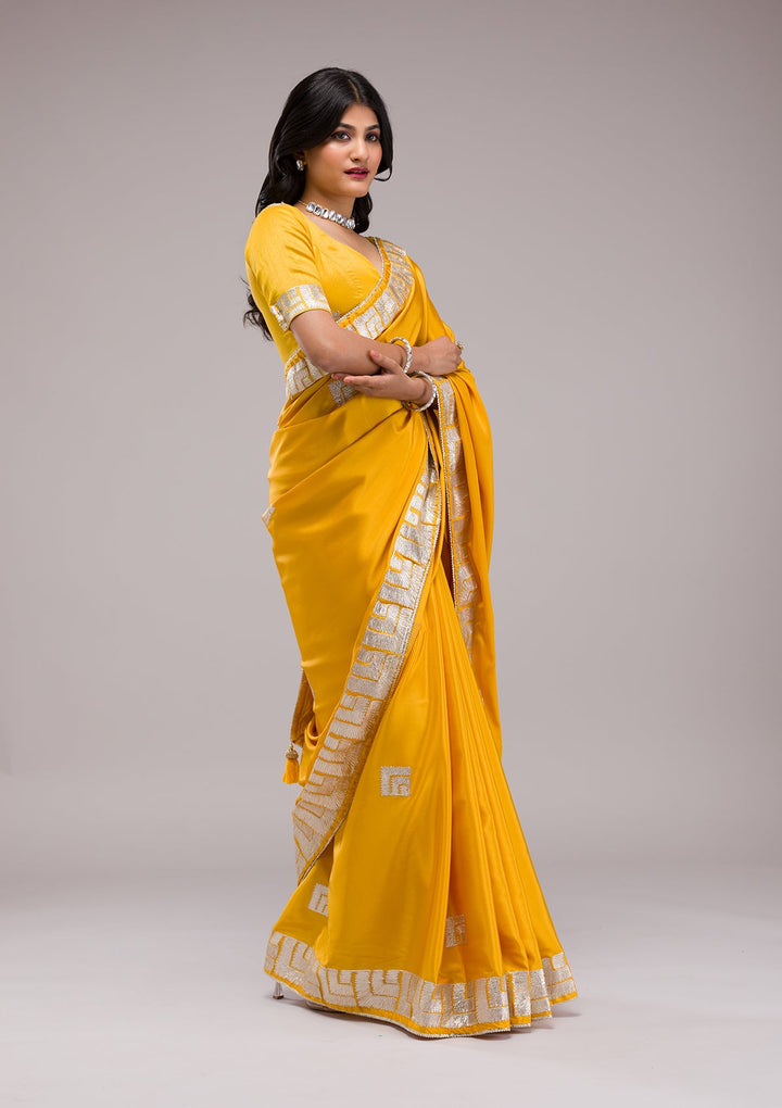 Mustard Zariwork Semi Crepe Saree-Koskii