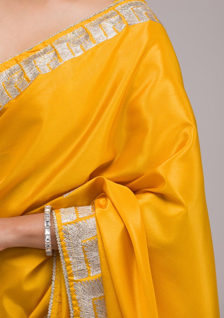 Mustard Zariwork Semi Crepe Saree-Koskii