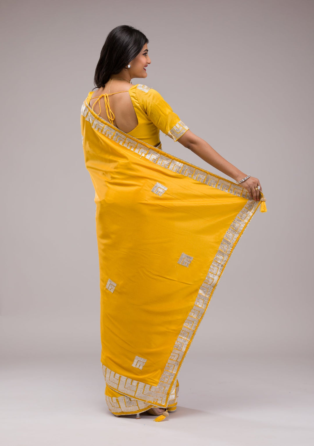 Mustard Zariwork Semi Crepe Saree-Koskii