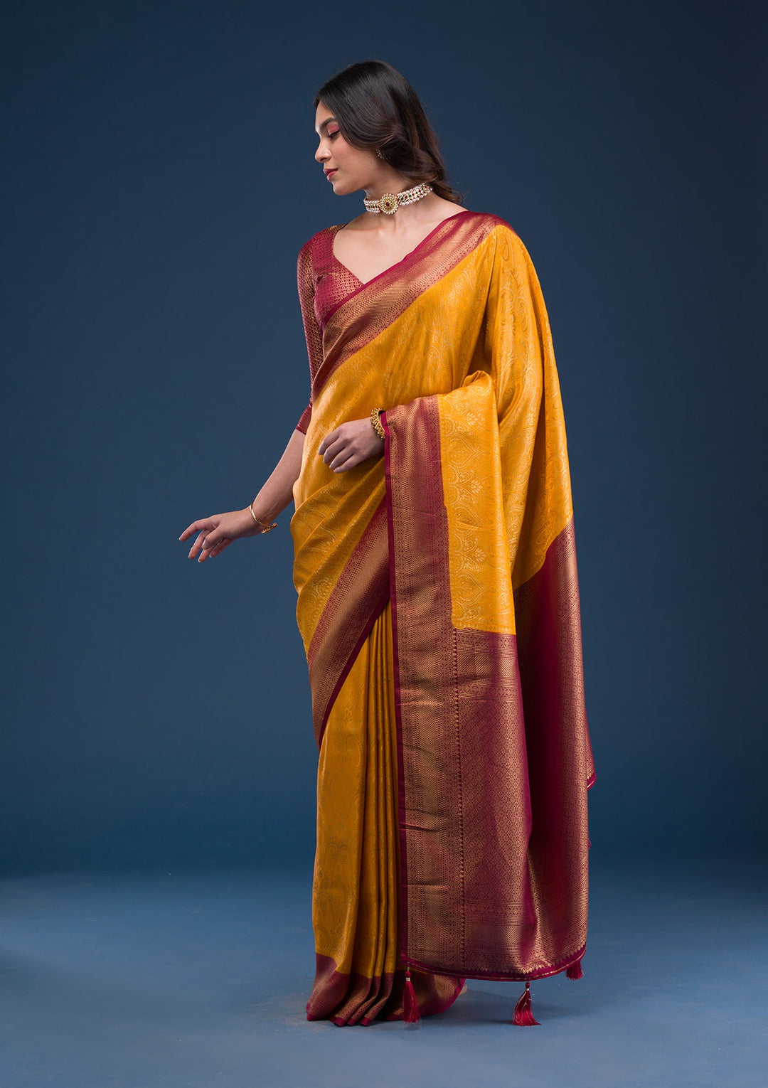 Mustard Zariwork Soft Silk Saree-Koskii